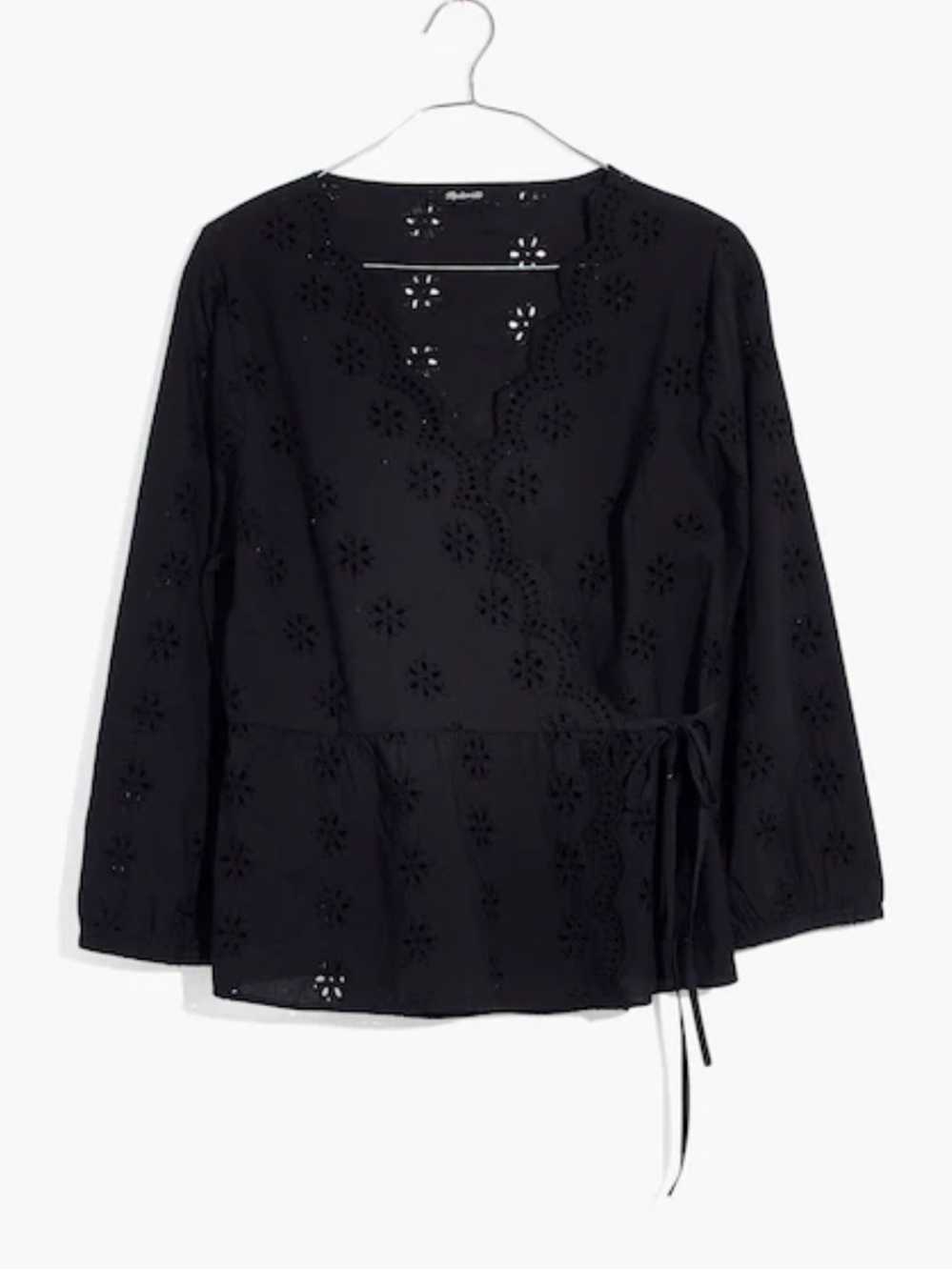 Madewell black Eyelet Wrap Top, sz L